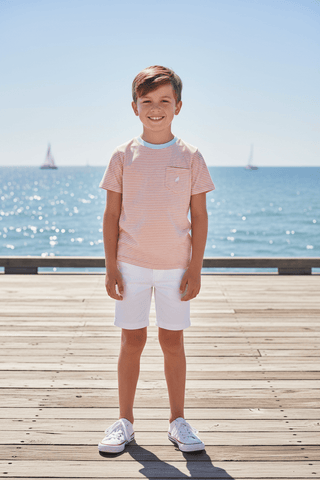Carter Crewneck - Seashore Sherbet and Buckhead Blue Stripe/Multicolor by The Beaufort Bonnet Company-Boys Short Sleeve Shirts-Simply Blessed Children's Boutique