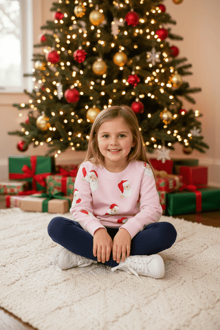 Cassidy Comfy Crewneck – Dear Santa / Palm Beach Pink by The Beaufort Bonnet Company-Girls Sweatshirt/Pullover-Simply Blessed Children's Boutique