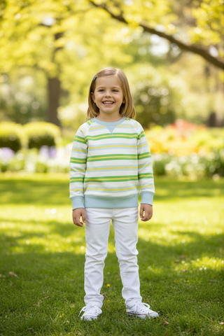 Cassidy Comfy Crewneck (Unisex) Seacrest Stripes With Buckhead Blue - TBBC-Misc.-Simply Blessed Children's Boutique