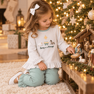 Three Sisters Girls Away in a Manger Christmas Ruffle Pant Set - Simply Blessed Children's Boutique
