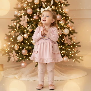 Millie Jay Girls Pink Nativity Applique Ruffle Top with Striped Leggings-Girls Outfit Sets-Simply Blessed Children's Boutique