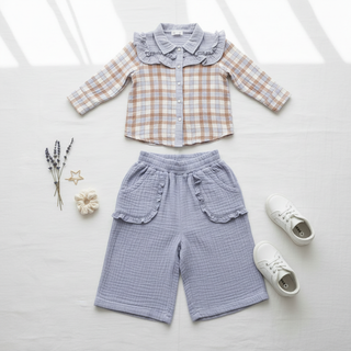 Angel Dear Zen Blue Wide-Leg Organic Muslin Pants-Girls Leggings/Bottoms-Simply Blessed Children's Boutique