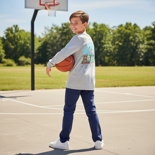 Properly Tied Boys Long Sleeve Basketball Shirt in Light Heather Gray-Boys Long Sleeve Shirts-Simply Blessed Children's Boutique