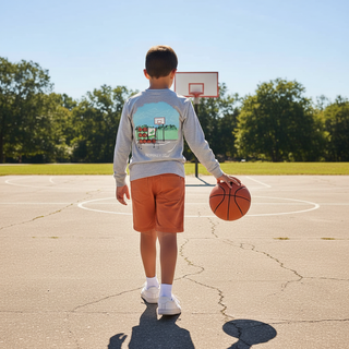 Properly Tied Boys Long Sleeve Basketball Shirt in Light Heather Gray-Boys Long Sleeve Shirts-Simply Blessed Children's Boutique