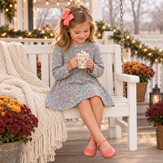 Long Sleeve Polly Play Dress - Mountain Brook Mini Floral (Parrot Cay Coral) by The Beaufort Bonnet Company-Girls Dresses-Simply Blessed Children's Boutique