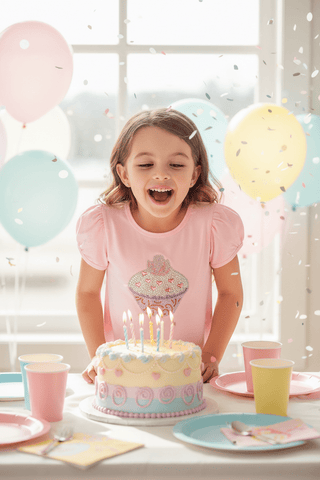 Birthday Beaded Cupcake Tee-Girls Short Sleeve Shirts-Simply Blessed Children's Boutique