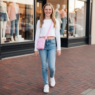 Mila & Rose Pink Gingham Go-Getter Crossbody Bag-Bags-Simply Blessed Children's Boutique
