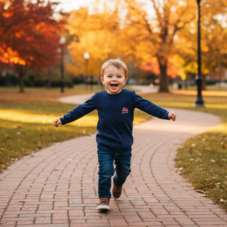 Itsy Bitsy Toddler Boys Navy Long Sleeve Firetruck Shirt-Boys Long Sleeve Shirts-Simply Blessed Children's Boutique