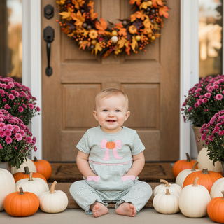 Ishtex Baby Girls Pumpkin and Bow Applique Romper-Infants-Simply Blessed Children's Boutique