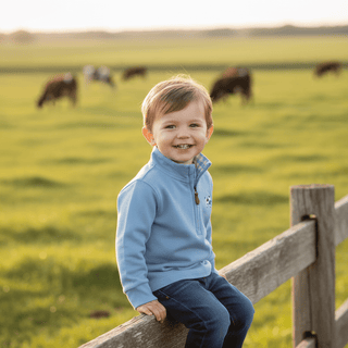 Mud Pie Light Blue Cow Quarter-Zip Sweatshirt-Boys Sweatshirt/Pullover-Simply Blessed Children's Boutique