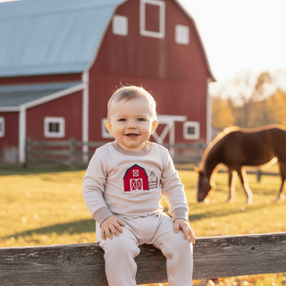 Ishtex Boys Light Brown Farm Applique Romper-Infants-Simply Blessed Children's Boutique