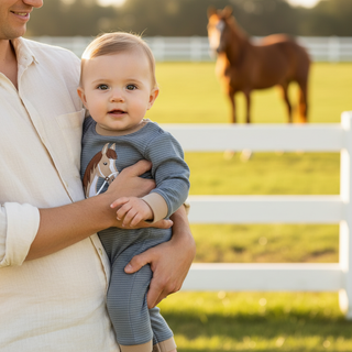 Millie Jay Baby Boys Long Sleeve Horse Applique Romper-Infants-Simply Blessed Children's Boutique