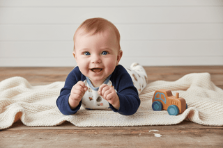 Mud Pie Baby Boy's Waffle Knit Farm Sleeper with Navy Sleeves-Infants-Simply Blessed Children's Boutique