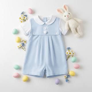 Petit Ami Blue Check Boys Easter Shortall - Removable Bunny - Simply Blessed Children's Boutique