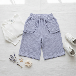 Angel Dear Zen Blue Wide-Leg Organic Muslin Pants-Girls Leggings/Bottoms-Simply Blessed Children's Boutique