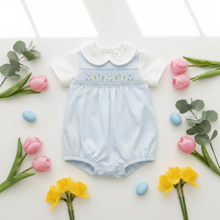 Petit Ami Boys Easter shortall - Simply Blessed Children's Boutique