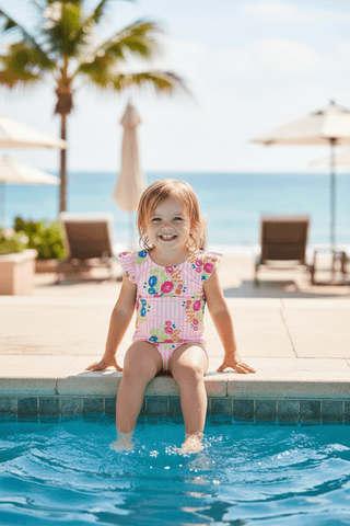 Mud Pie Floral Stripe One-Piece Swimsuit-Girls Swimwear-Simply Blessed Children's Boutique