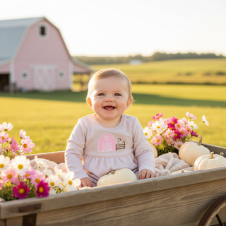 Ishtex Girls Pink Farm Applique Romper-Infants-Simply Blessed Children's Boutique