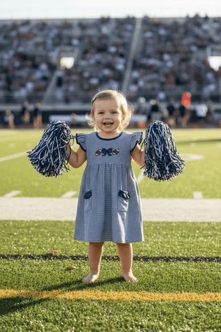 Itsy Bitsy Royal Blue Stripe Football and Bow Dress-Girls Dresses-Simply Blessed Children's Boutique