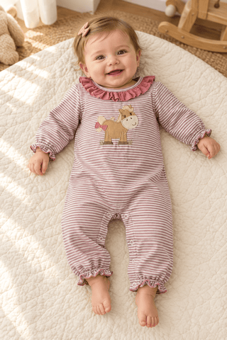 Three Sisters Baby Girl Horse Applique Romper-Infants-Simply Blessed Children's Boutique