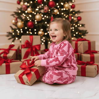Mud Pie Girls Pink Bow Print Two-Piece Jogger Set-Girls Outfit Sets-Simply Blessed Children's Boutique