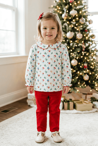 True Girls Christmas Cheer Top with Peter Pan Collar-Girls Long Sleeve Shirts-Simply Blessed Children's Boutique