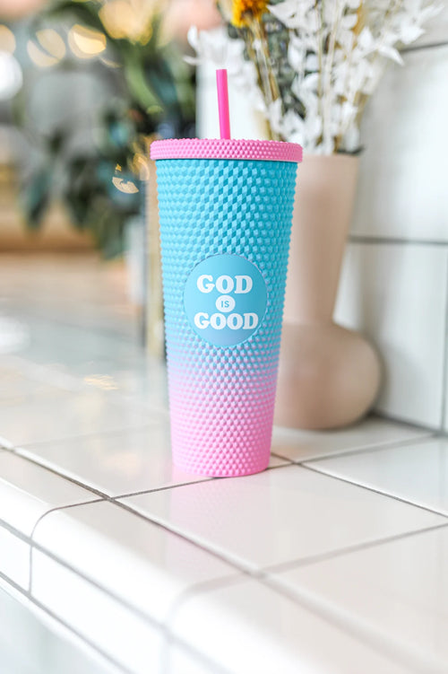 Textured Tumbler (Blue / Pink Gradient) - God Is Good