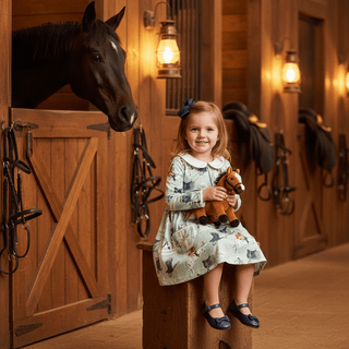 Heyward House Girls Long Sleeves Pocket Twirl Dress - Classic Equestrian-Girls Dresses-Simply Blessed Children's Boutique
