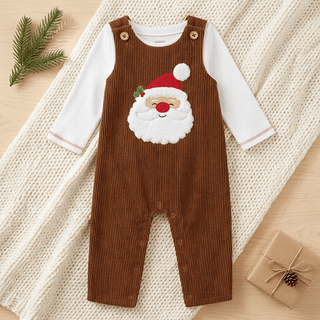 Mud Pie Baby Boys Santa Brown Corduroy Longall Set-Boys Outfit Sets-Simply Blessed Children's Boutique