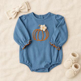 Three Sisters Baby Girl Long Sleeve Pumpkin Patch Bubble-Infants-Simply Blessed Children's Boutique
