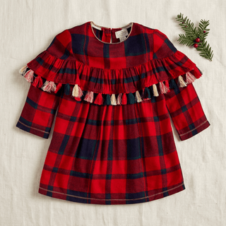 Mud Pie Tartan Plaid Tassel Dress-Misc.-Simply Blessed Children's Boutique