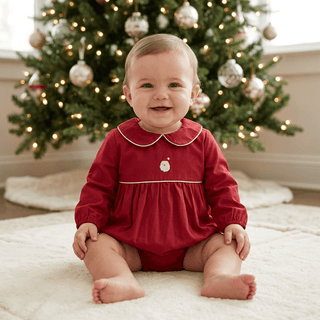 Mud Pie Red Poplin Embroidered Santa Bubble-Infants-Simply Blessed Children's Boutique
