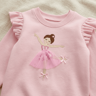 Mud Pie Pink Ballerina Ruffle Sleeve Sweatshirt-Misc.-Simply Blessed Children's Boutique