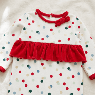 Polka Dot Baby Girls Christmas Romper - MudPie-Misc.-Simply Blessed Children's Boutique