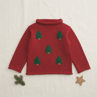 Mud Pie Red Christmas Tree Rollneck Sweater-Misc.-Simply Blessed Children's Boutique