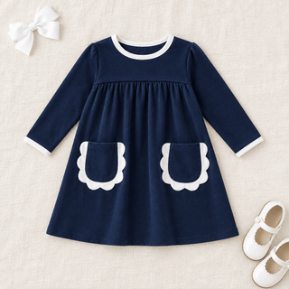 Millie Jay Girls Long Sleeve Navy Izzie Dress with Pockets - Simply Blessed Children's Boutique