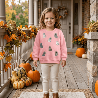 Mud Pie Girls Pink Sparkle Ghost Sweatshirt-Misc.-Simply Blessed Children's Boutique