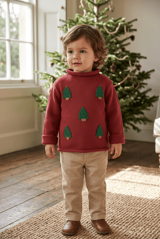 Mud Pie Red Christmas Tree Rollneck Sweater-Misc.-Simply Blessed Children's Boutique