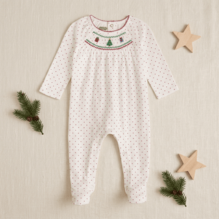 Mud Pie Christmas Smocked Polka Dot Sleeper-Infants-Simply Blessed Children's Boutique