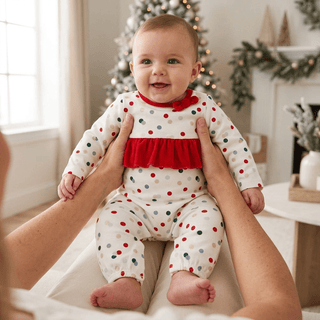 Polka Dot Baby Girls Christmas Romper - MudPie-Misc.-Simply Blessed Children's Boutique