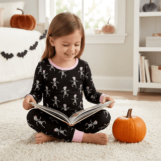 Mud Pie Girls Skelly Skeleton Halloween Glow Pajamas-Misc.-Simply Blessed Children's Boutique