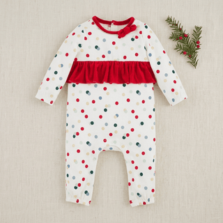 Polka Dot Baby Girls Christmas Romper - MudPie-Misc.-Simply Blessed Children's Boutique