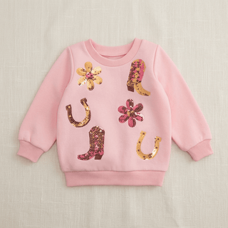 Mud Pie Pink Sequin Western Sweatshirt-Misc.-Simply Blessed Children's Boutique