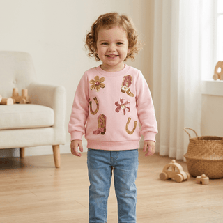 Mud Pie Pink Sequin Western Sweatshirt-Misc.-Simply Blessed Children's Boutique