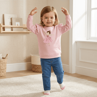 Mud Pie Pink Ballerina Ruffle Sleeve Sweatshirt-Misc.-Simply Blessed Children's Boutique