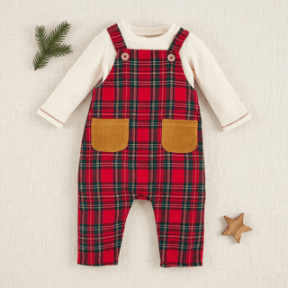 Tartan Plaid Baby Boys Overalls - MudPie-Misc.-Simply Blessed Children's Boutique