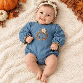 Three Sisters Baby Girl Long Sleeve Pumpkin Patch Bubble-Infants-Simply Blessed Children's Boutique