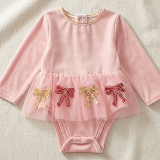 Mud Pie Sequin Bow Velour Tutu Crawler-Misc.-Simply Blessed Children's Boutique