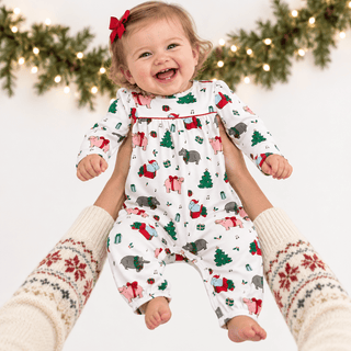 Long Sleeve Penny's Playsuit - I Want a Hippopotamus/Richmond Red by The Beaufort Bonnet Company - Simply Blessed Children's Boutique