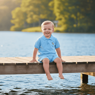 Blue Golf Polo with Puppy Logo - Lil Cactus-Boys Short Sleeve Shirts-Simply Blessed Children's Boutique